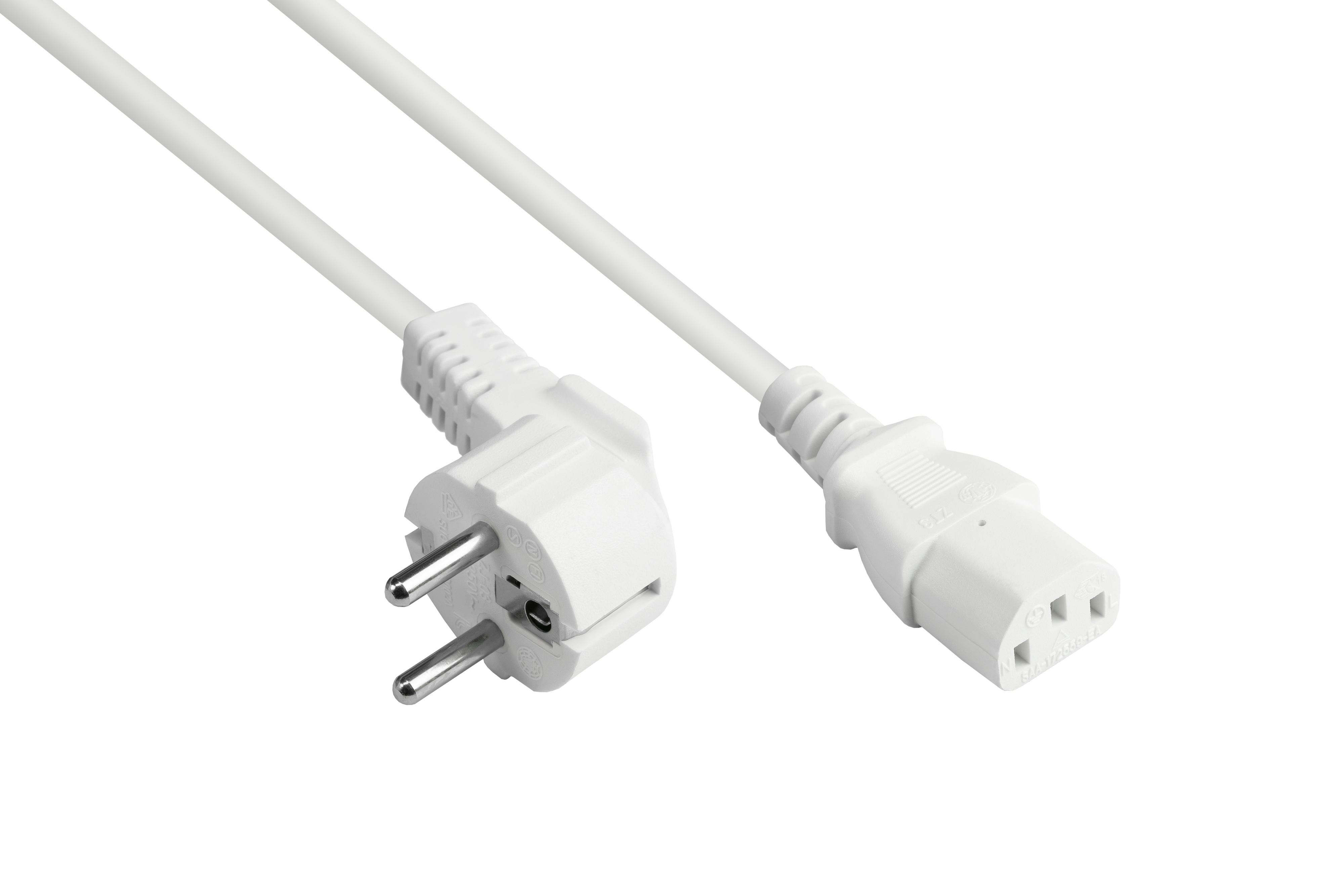 (gerade), Typ E+F weiß, weiß 0,75 Stromkabel, an mm² C13 7/7, Schutzkontakt-Stecker CONNECTIONS (CEE GOOD gewinkelt)