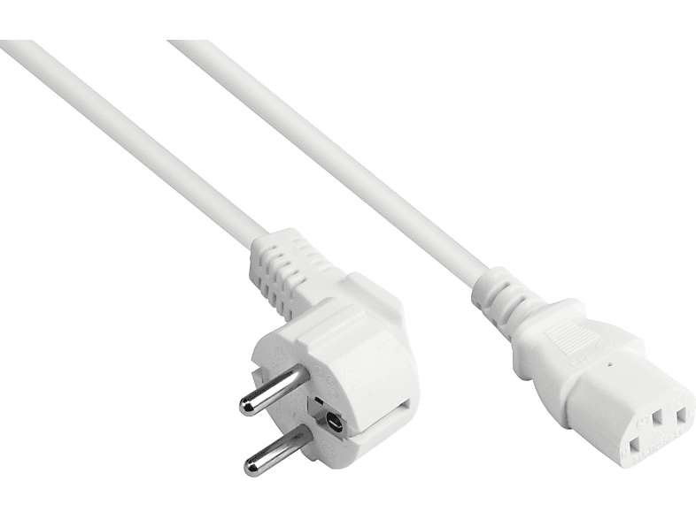 KABELMEISTER Schutzkontakt-Stecker Typ E+F (CEE 7/7, gewinkelt) an C13 (gerade), weiß, 1,50 mm² Stromkabel, weiß