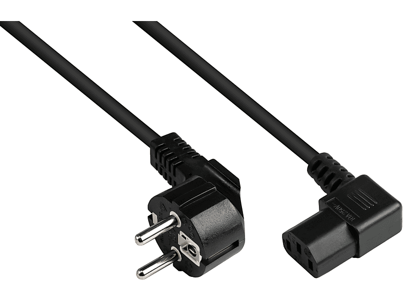 KABELMEISTER Schutzkontakt-Stecker Typ E+F (CEE Stromkabel, gewinkelt), schwarz 1,00 (rechts gewinkelt) 7/7, mm² schwarz, an C13