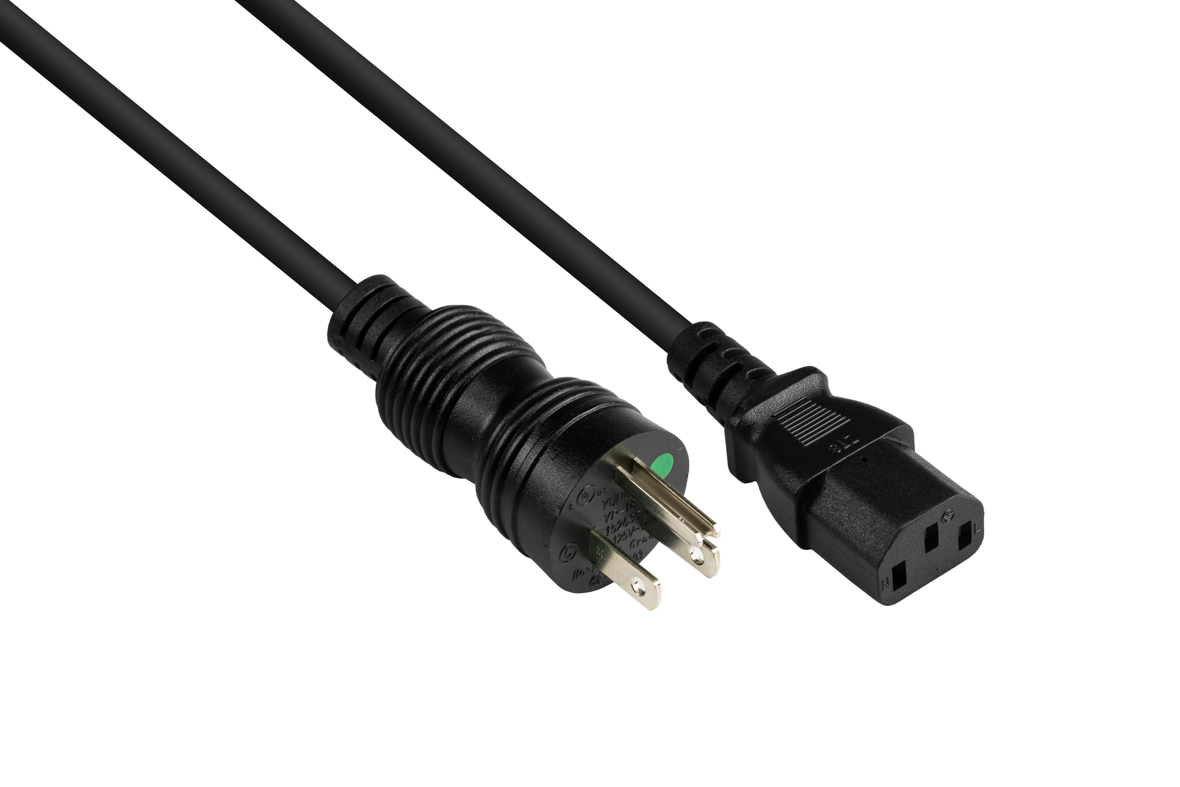 Stromkabel, C13 an B AWG18 (NEMA schwarz, schwarz (gerade), 5-15P) Typ KABELMEISTER UL/CSA, Amerika/USA HOSPITAL GRADE Netz-Stecker