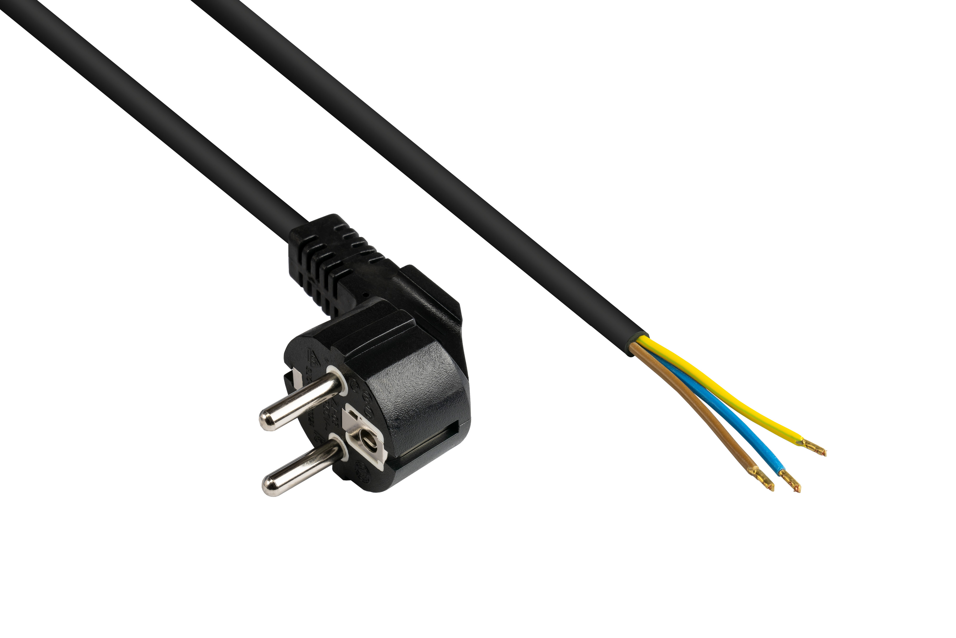 CONNECTIONS (CEE GOOD Schutzkontakt-Stecker mm² schwarz Stromkabel, Typ abisolierte 0,75 E+F 7/7, Enden, gewinkelt) schwarz, an