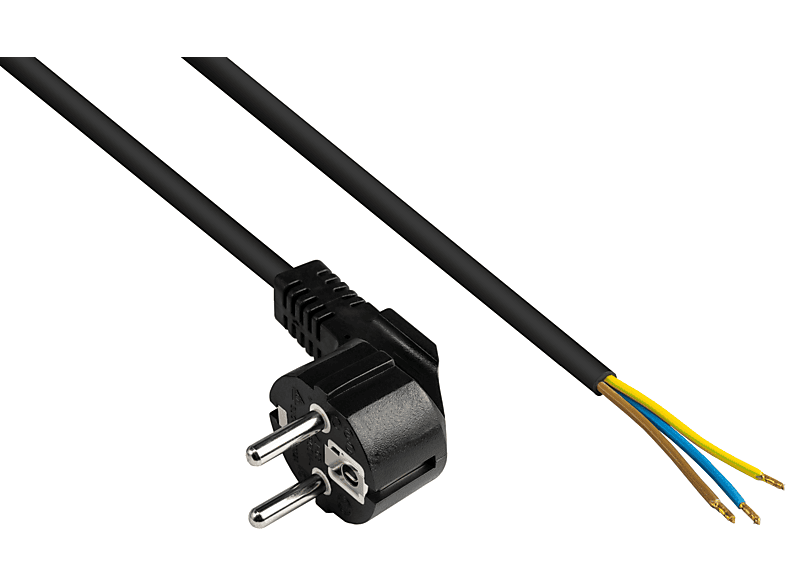 GOOD CONNECTIONS Schutzkontakt-Stecker Typ E+F (CEE 7/7, gewinkelt) an abisolierte Enden, schwarz, 0,75 mm² Stromkabel, schwarz