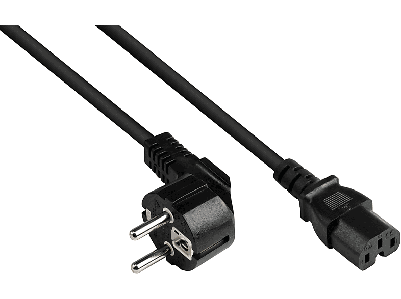 GOOD CONNECTIONS Schutzkontakt-Stecker Typ E+F(CEE 1,00 schwarz schwarz, Warmgerätebuchse(gerade), 7/7, gewinkelt) mm² C15 an Stromkabel