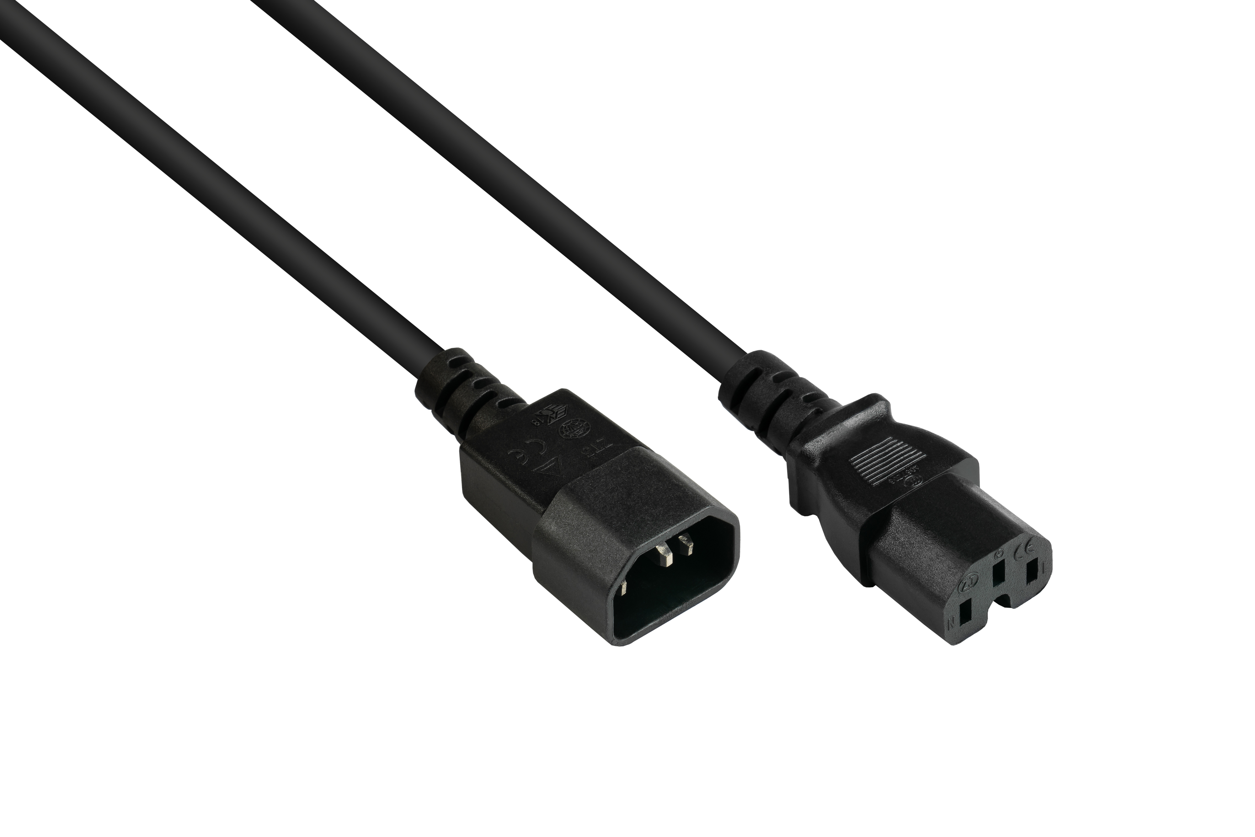 mm² Kaltgeräte-Warmgeräte-Verbindungskabel C15 an GOOD Stromkabel, 0,75 schwarz (gerade), C14 (gerade) schwarz, CONNECTIONS