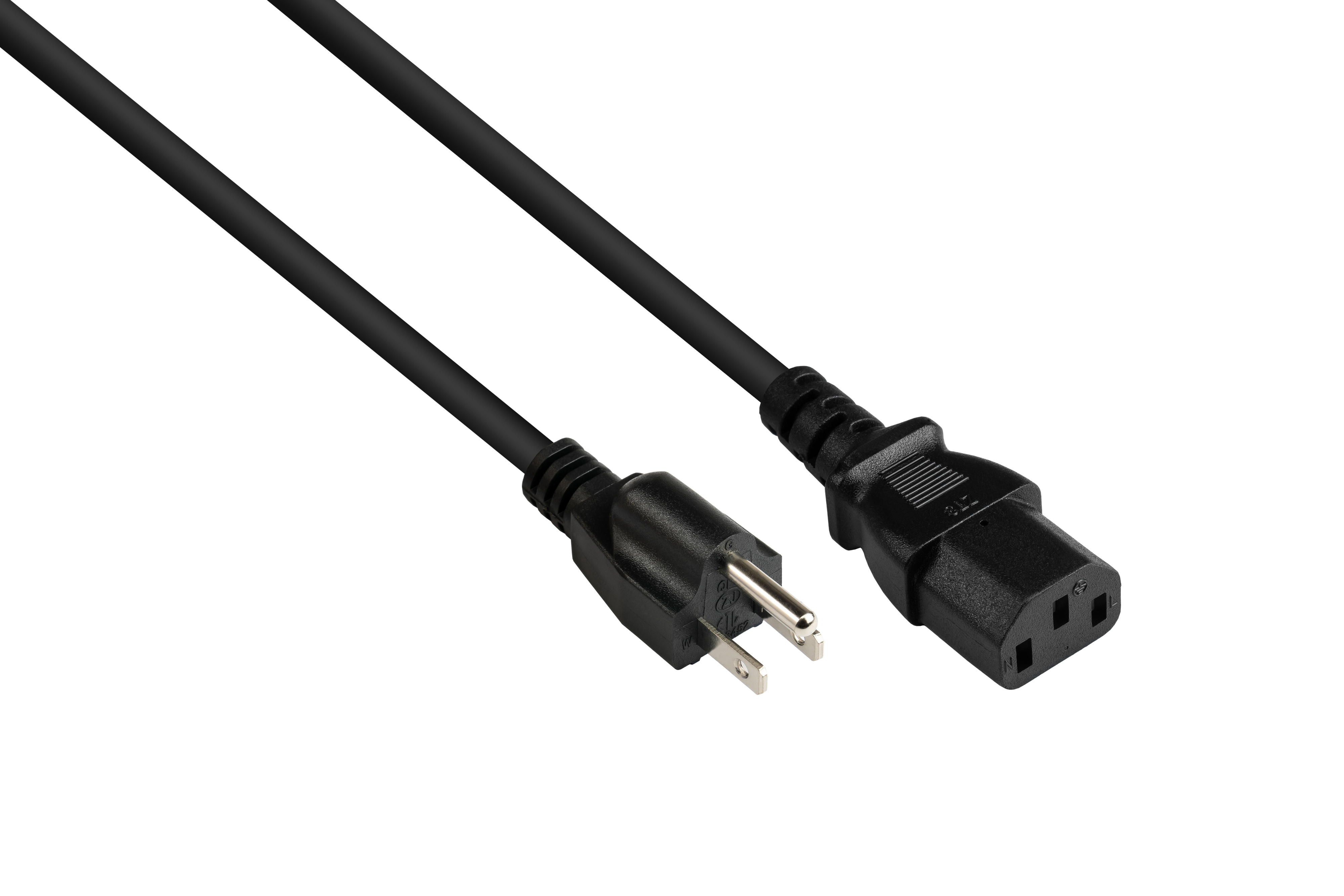 Amerika/USA Stromkabel, (gerade), CONNECTIONS GOOD Netz-Stecker (NEMA B schwarz 5-15P) schwarz, an C13 AWG18 Typ UL,