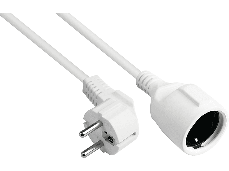 KABELMEISTER Verlängerung Schutzkontakt-Stecker Typ E+F (CEE 7/7, gewinkelt) an Buchse Typ F, weiß, 1,50 mm² Stromkabel, weiß