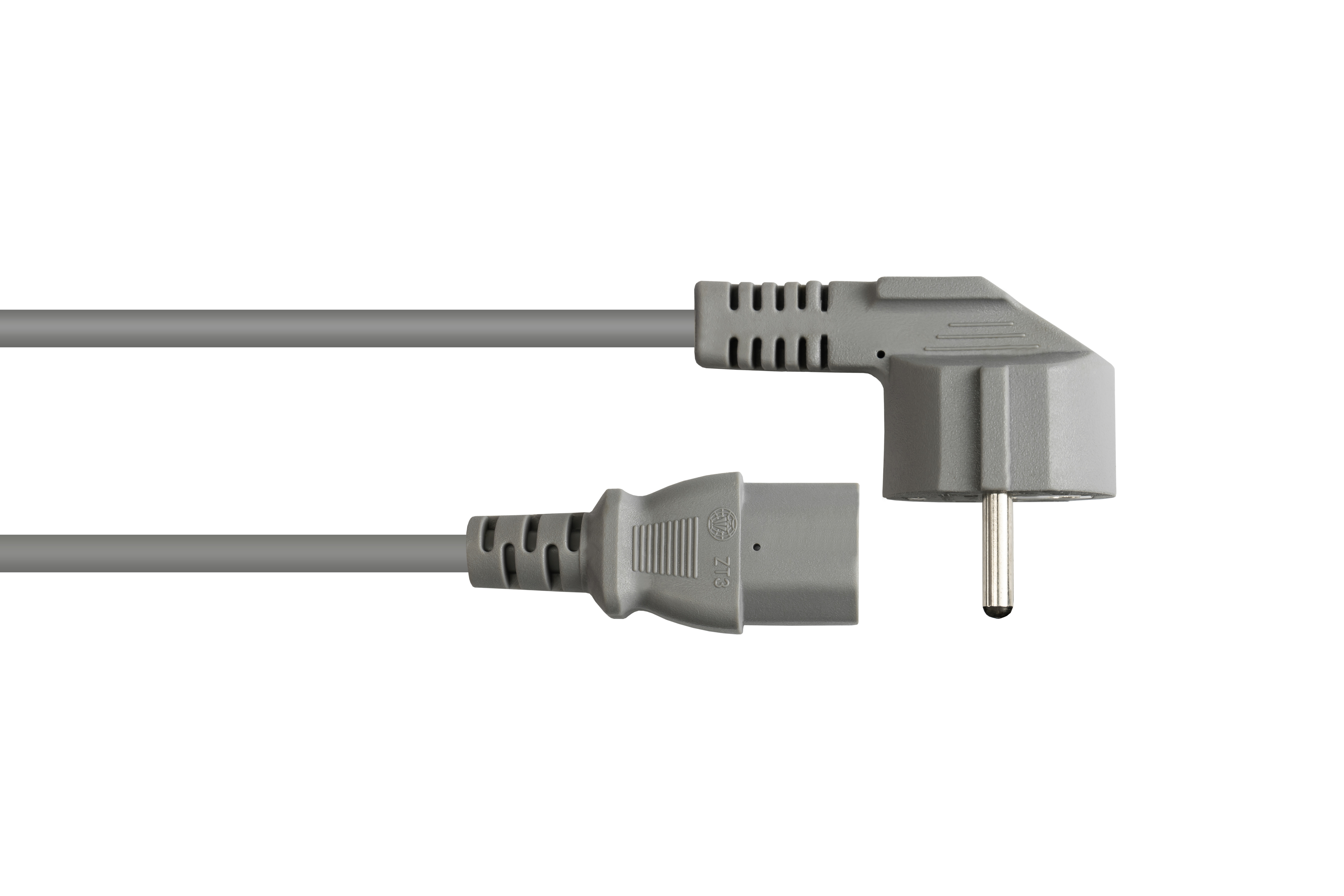 KABELMEISTER Schutzkontakt-Stecker Typ E+F (CEE gewinkelt) Stromkabel, grau, 7/7, 0,75 grau an C13 mm² (gerade)