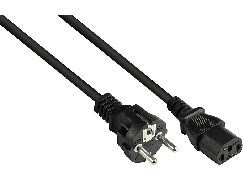 KABELMEISTER Schutzkontakt-Stecker Typ E+F (CEE schwarz, Stromkabel, C13 an 0,75 mm² 7/7, schwarz (gerade), gerade)