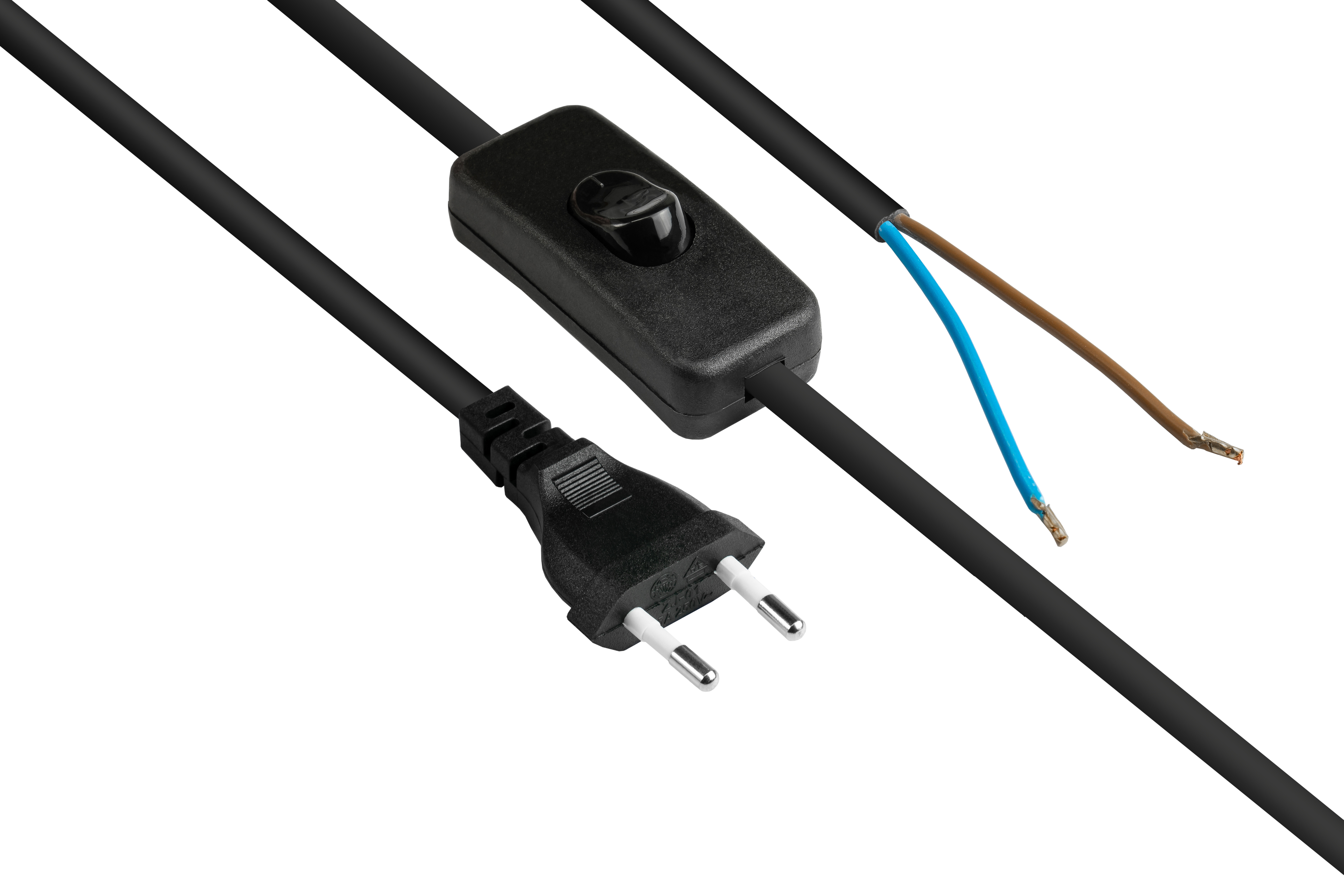 Enden, schwarz mit Euro-Euro-Stecker (gerade) schwarz, Typ Stromkabel, abisolierte Schalter, mm² GOOD C an CONNECTIONS 0,75