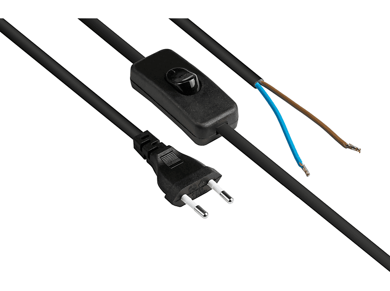 GOOD CONNECTIONS schwarz, Typ C Schalter, 0,75 (gerade) mit Stromkabel, Enden, mm² an Euro-Euro-Stecker schwarz abisolierte