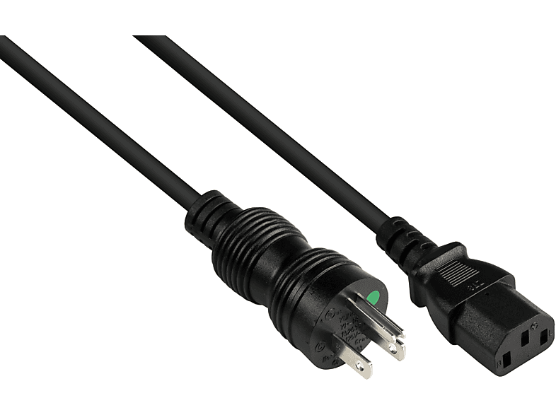 GOOD CONNECTIONS Amerika/USA Netz-Stecker Typ B (NEMA 5-15P) HOSPITAL GRADE an C13 (gerade), UL/CSA, schwarz, AWG18 Stromkabel, schwarz | Kabel & Adapter