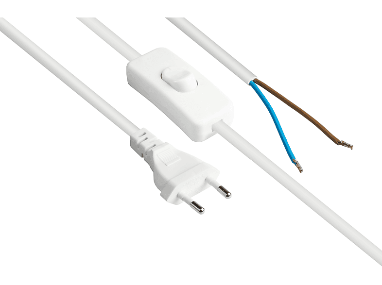 GOOD CONNECTIONS Euro-Euro-Stecker Typ C Stromkabel, Schalter, weiß weiß, (gerade) mm² Enden, 0,75 mit abisolierte an