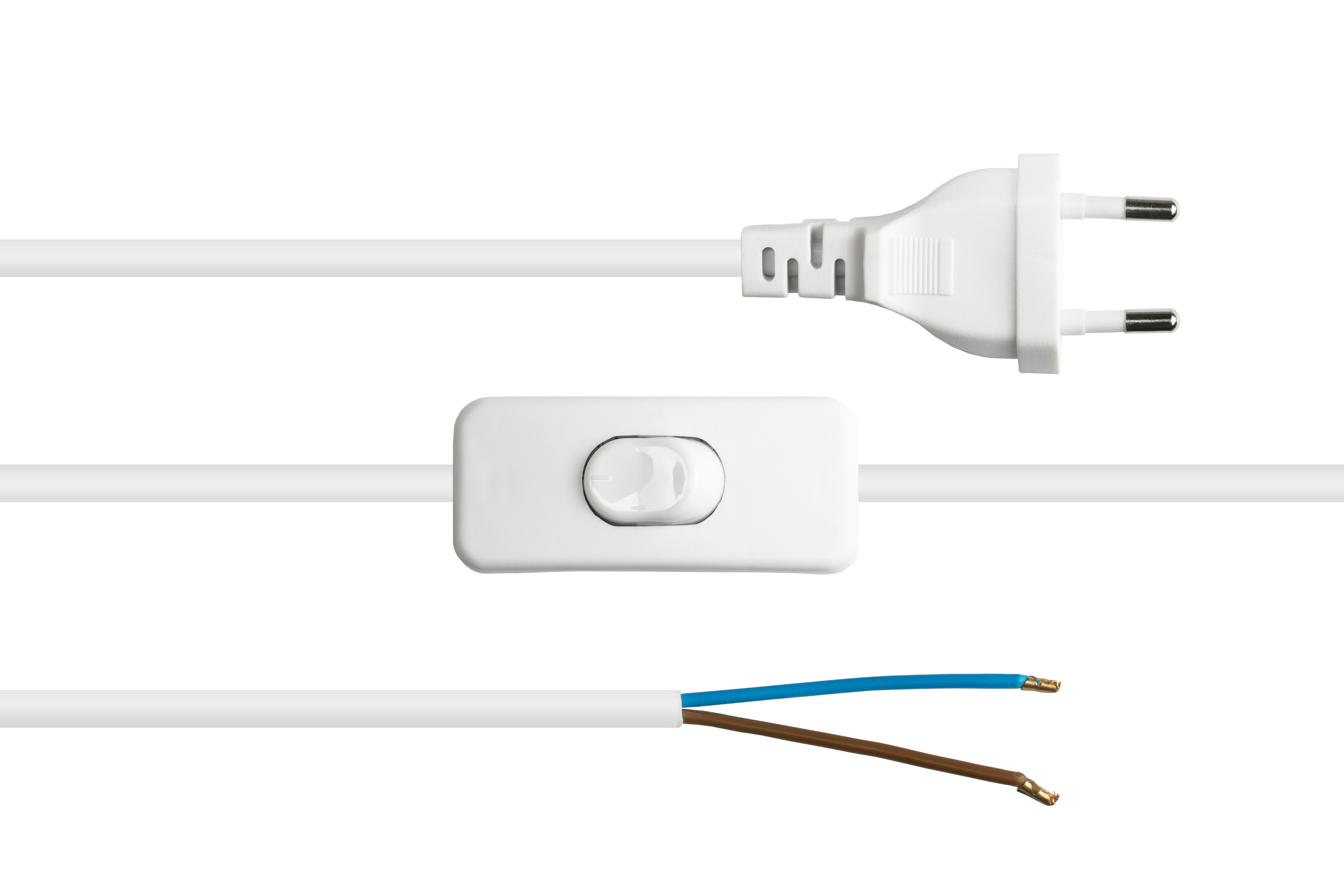 GOOD CONNECTIONS Euro-Euro-Stecker mit Typ Stromkabel, mm² 0,75 C abisolierte weiß weiß, Schalter, Enden, (gerade) an