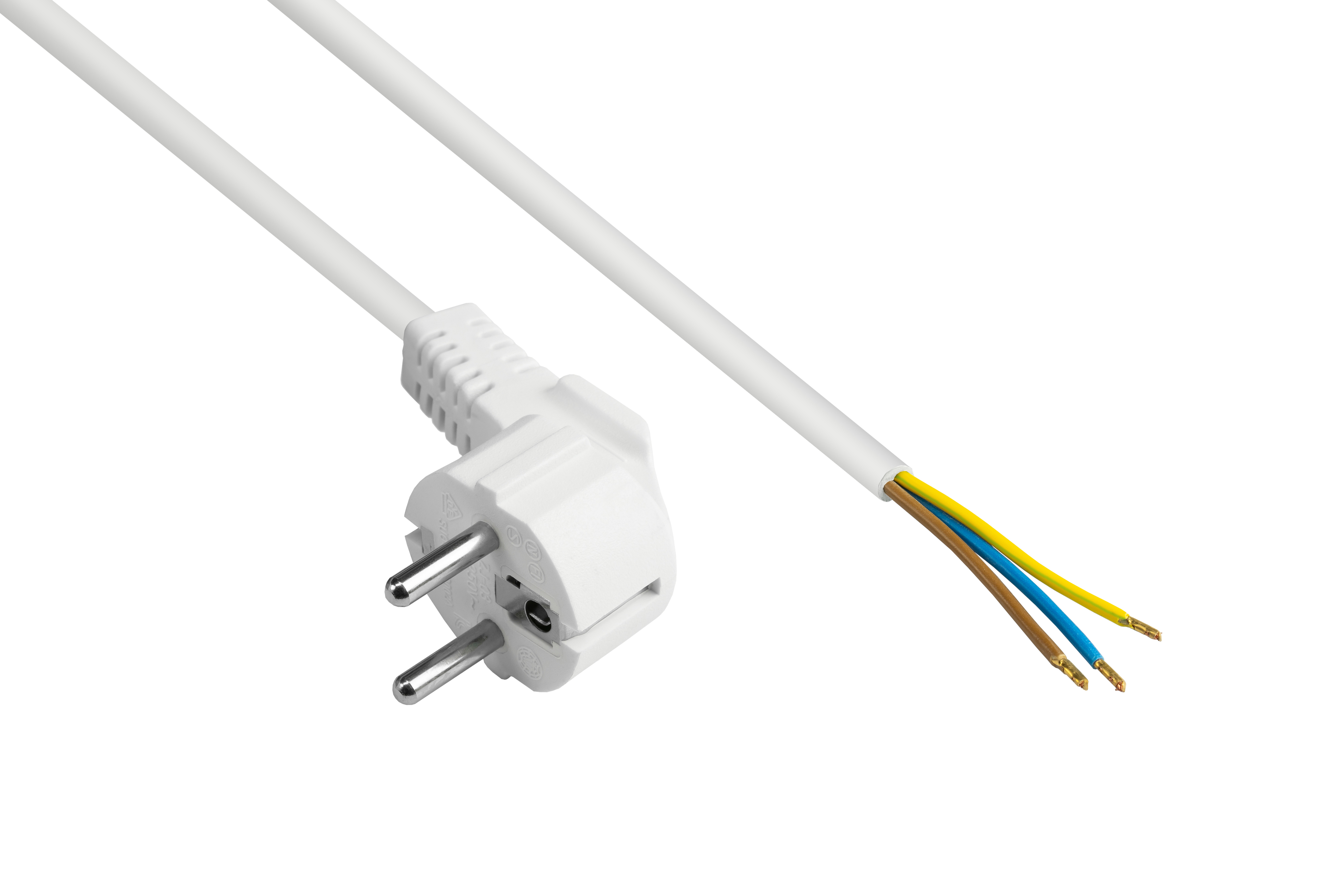 mm² E+F abisolierte Typ Schutzkontakt-Stecker Enden, weiß, an Stromkabel, (CEE 0,75 gewinkelt) weiß GOOD 7/7, CONNECTIONS