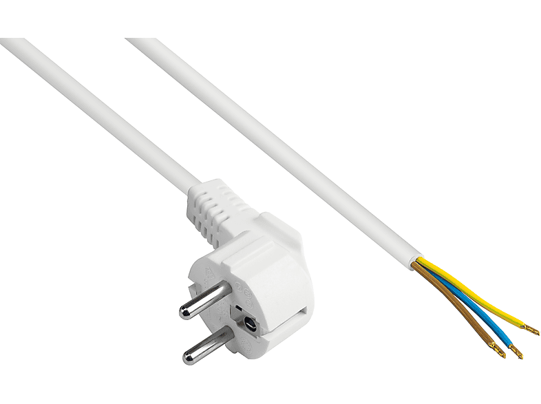 GOOD CONNECTIONS Schutzkontakt-Stecker Typ E+F (CEE 7/7, gewinkelt) an abisolierte Enden, weiß, 0,75 mm² Stromkabel, weiß