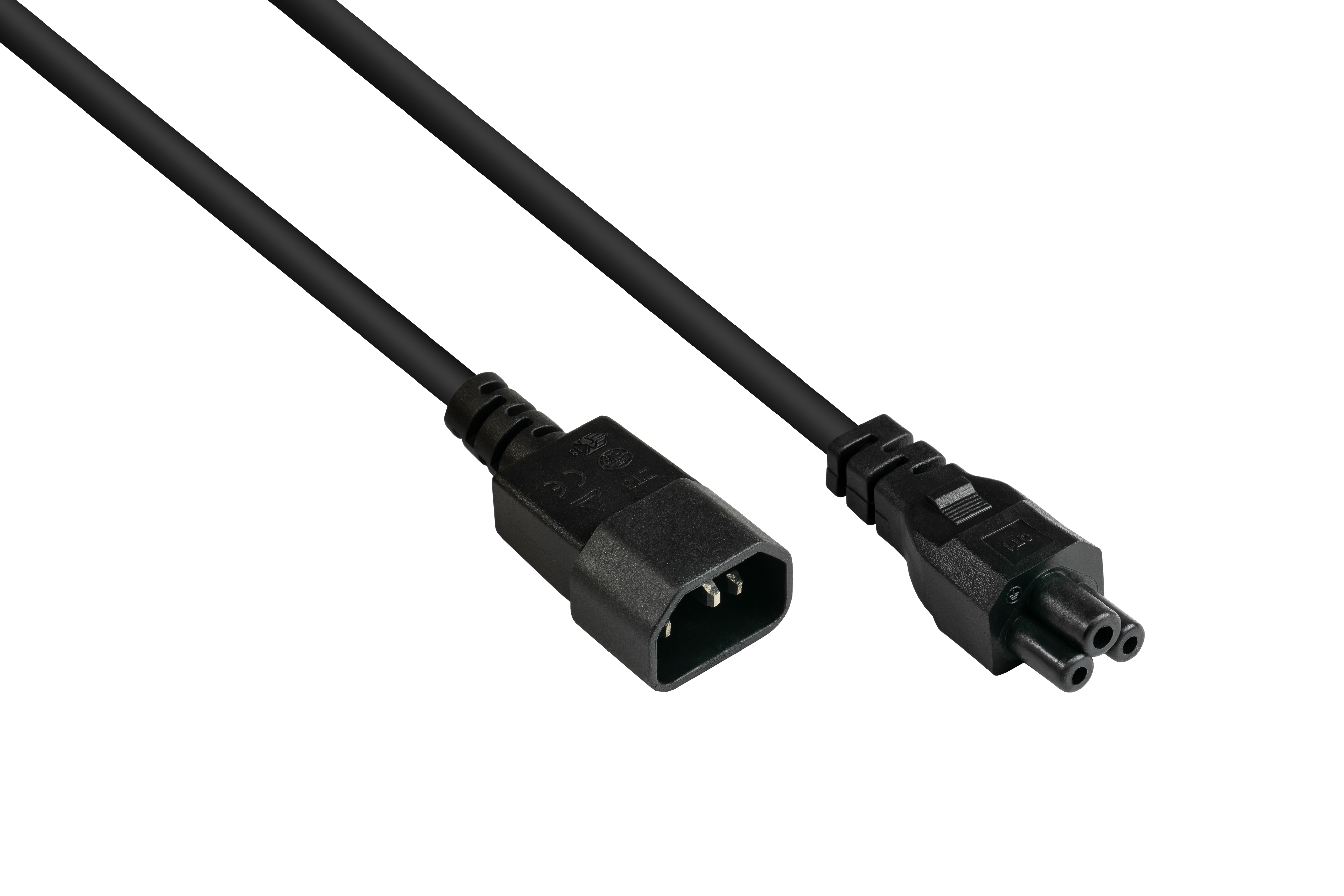 schwarz mm² Kaltgeräteverlängerung (gerade), C5 CONNECTIONS 0,75 schwarz, Stromkabel, C14 (gerade) GOOD an