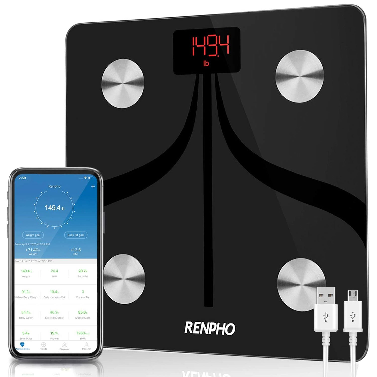 App Personenwaage RENPHO Körperanalysewaagen Körperfettwaage Bluetooth mit