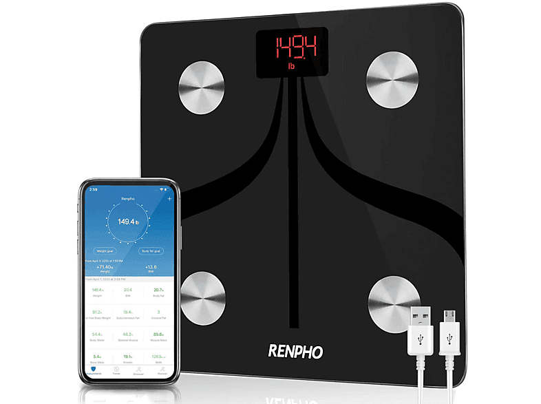 RENPHO Bluetooth Personenwaage Körperanalysewaagen Körperfettwaage App mit