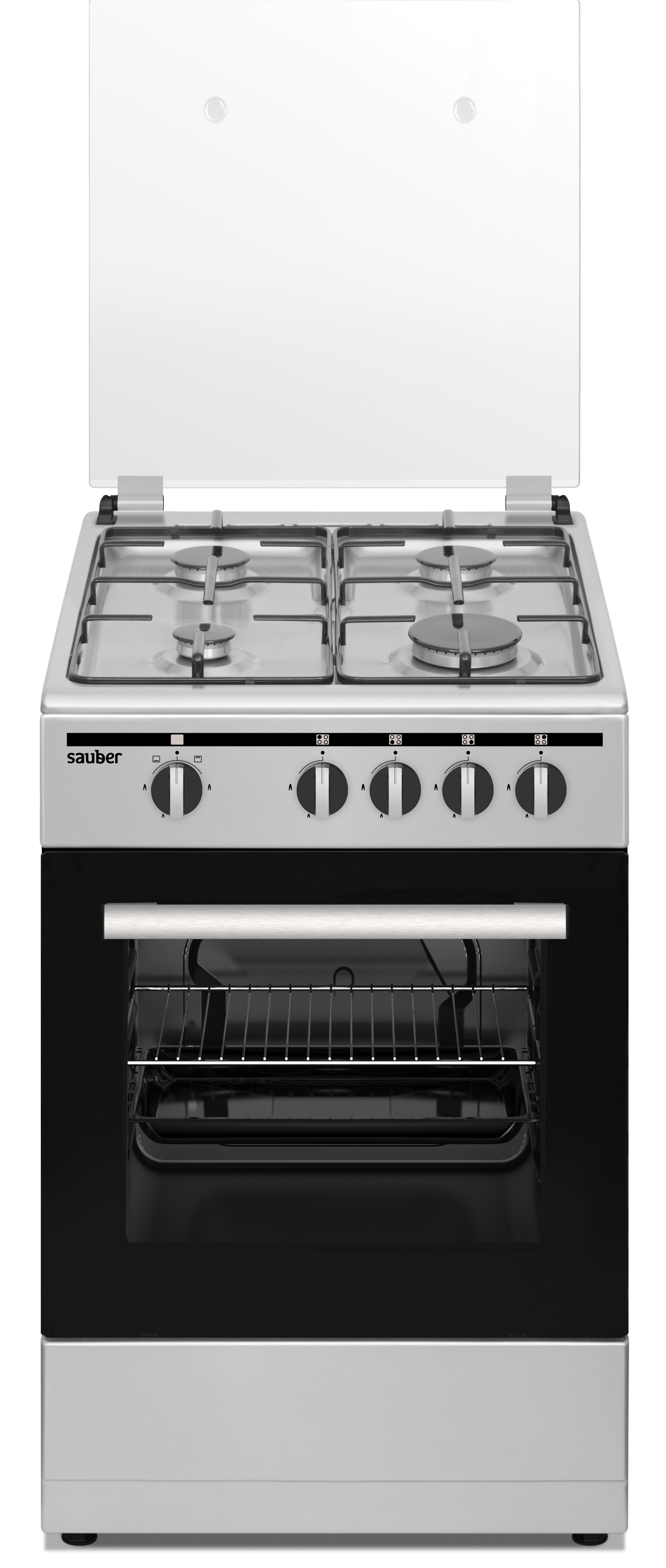 Cocina - SCI41GB, 4 Quemadores, Horno, Gas Butano SAUBER, 60 l, 49,8 cm, Gris