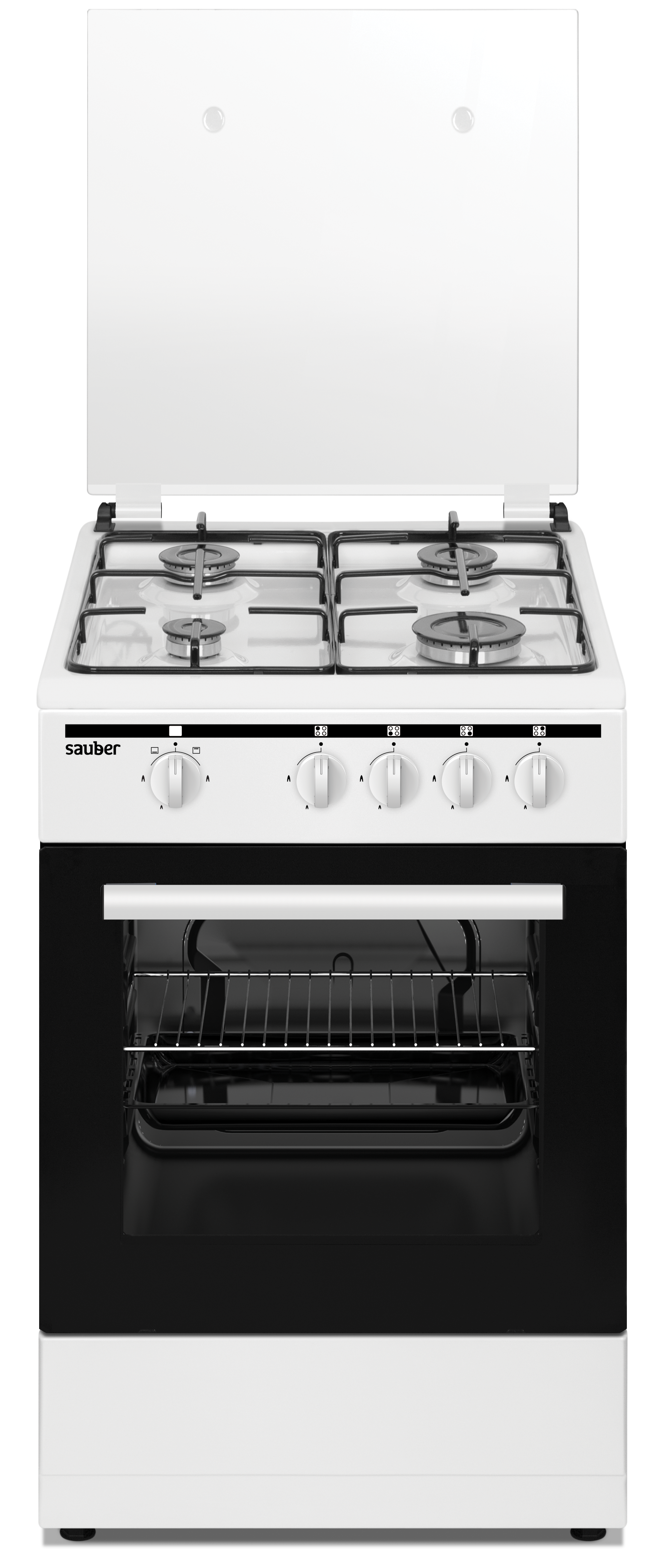 Sauber Scw41gb Cocina de gas 4 zonas horno blanco quemadores butano 50x55 tapa cristal color coccion 60 498