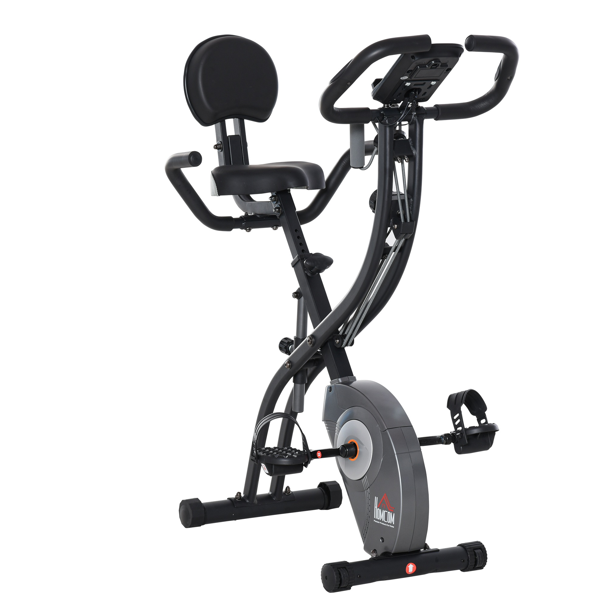 Homcom Bicicleta Plegable con sensor de pulso pantalla lcd ajustable 8 niveles regulable respaldo y cuerda 107x53x107