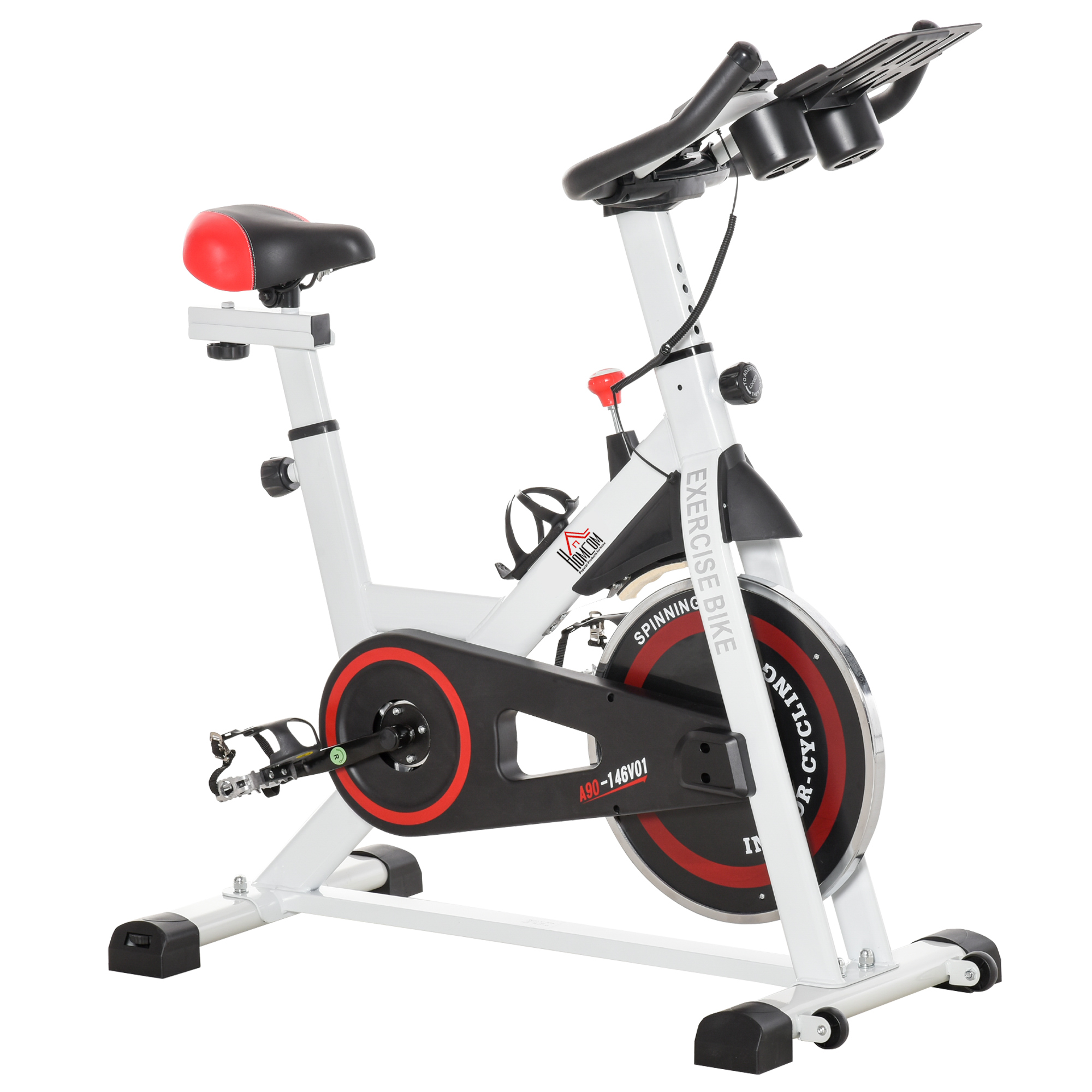 Homcom Bicicleta De fitness pantalla lcd asiento manillar ajustable volante blanco 103x53x105117.5cm inercia 8kg regulable 103x53x110114 acero spinning 103x53x114cm gris