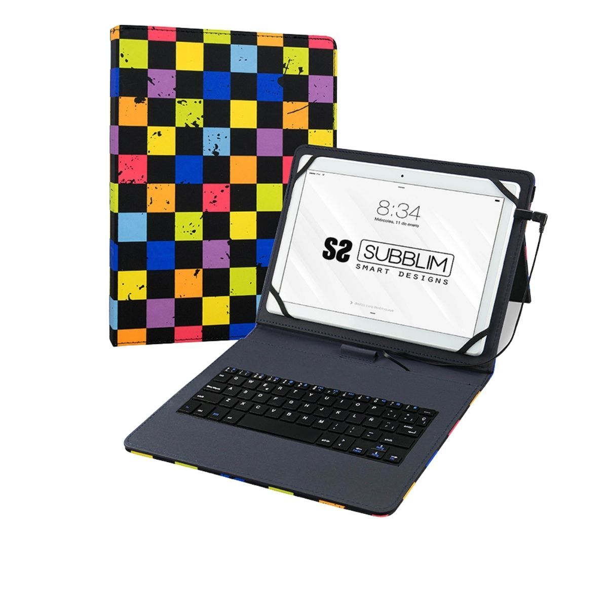 Funda Teclado Universal 10.1 subblim pro bluetooth multicolor con micro usb keytab 101 squares para tablets de 254 11 10.125.65cm