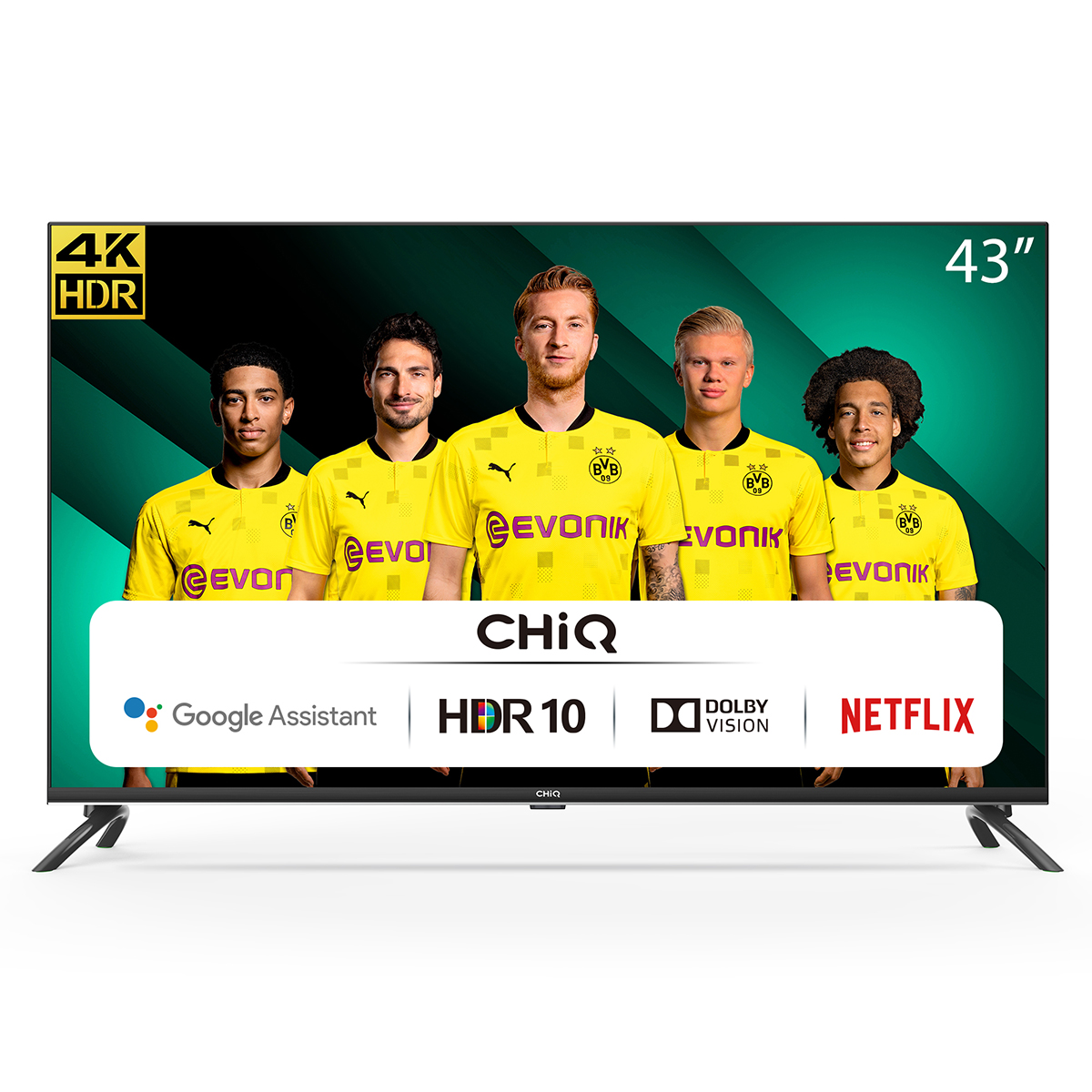 Chiq U43h7a 43 led ultrahd 4k hdr10 televisor smart tv resolución uhd hdr10hlg android 9.0 wifi bluetooth netflix prime video hdmi arc usb quad core bt