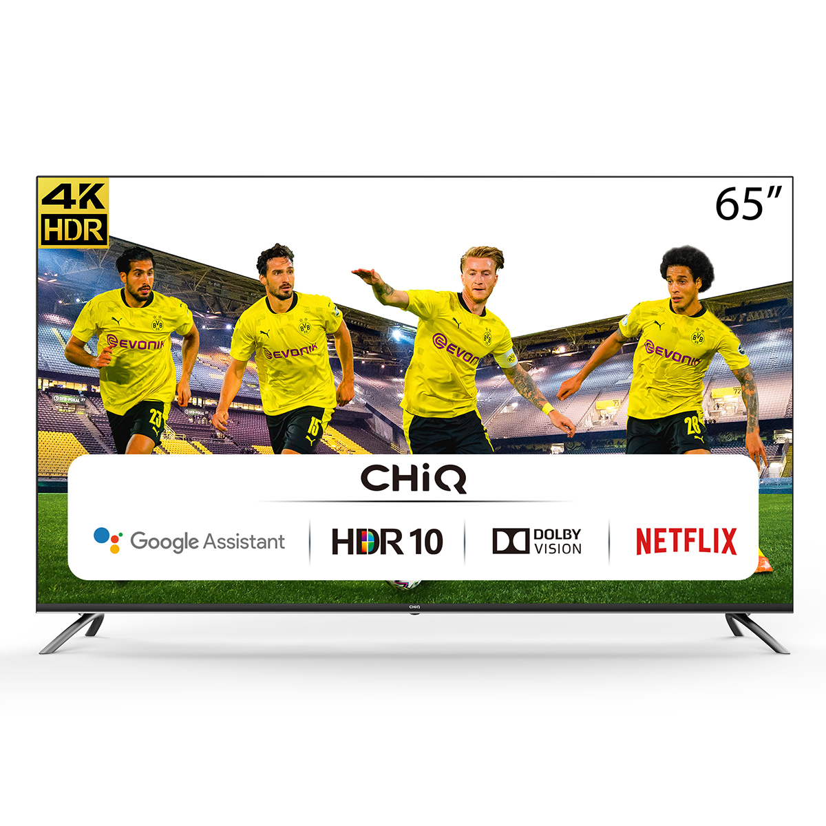 Chiq U65h7a 65 led ultrahd 4k hdr10 tv uhd smart wifi bluetooth negro android 9.0 televisor pulgadas google play store assistant netflix prime video hdmi usb quad