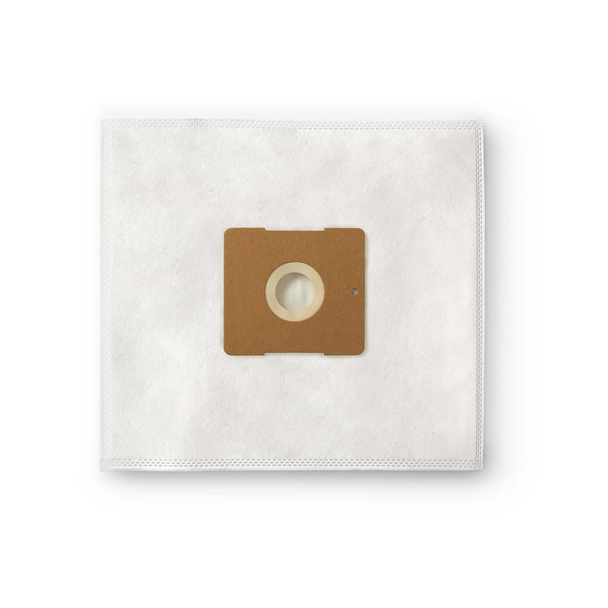 Sac filtrant pour aspirateur blanc avec une section centrale marron.