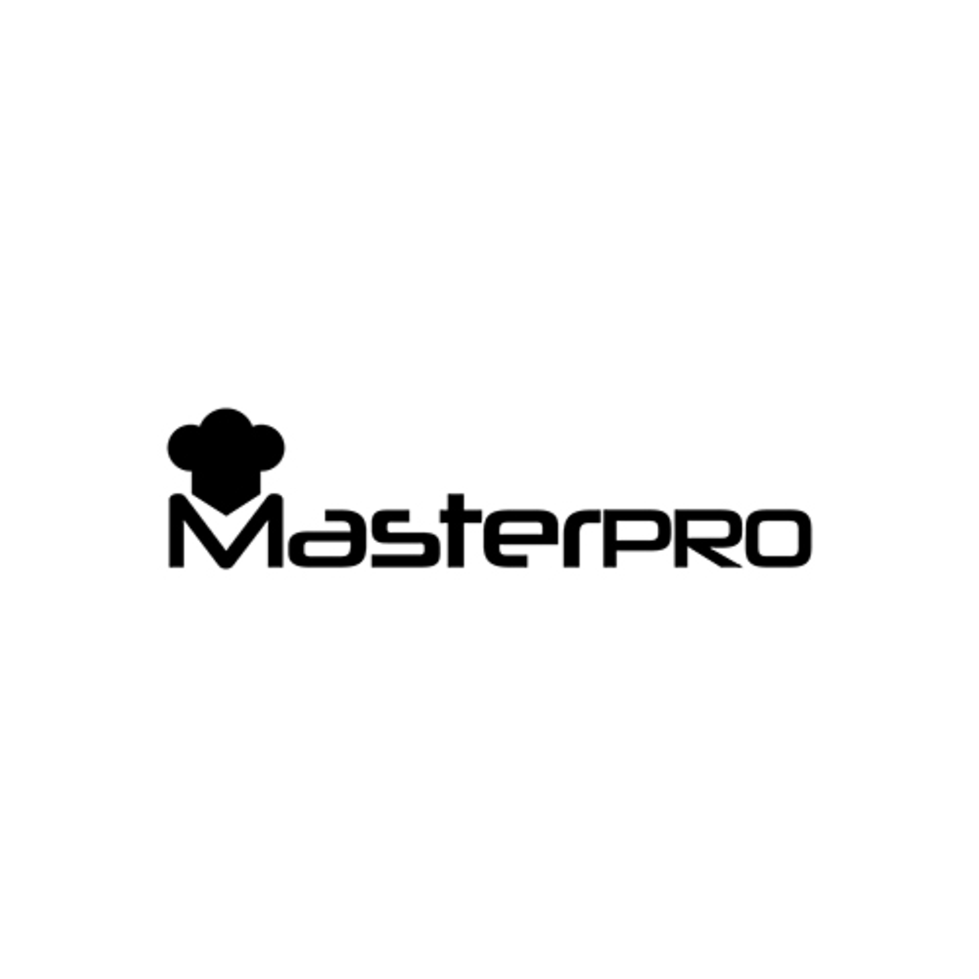 Logo MasterPRO: Gorro de chef negro sobre texto 'MasterPRO' negro sobre fondo blanco.