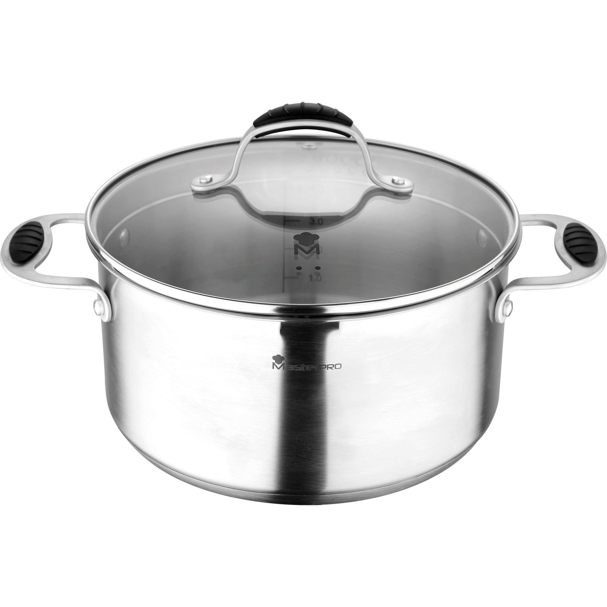 Olla Masterpro Bgmp1592 gris acero inoxidable cacerola 24cm bergner foodies mp de cocina con tapa cristal capacidad 52l muy resistent 24x12cm