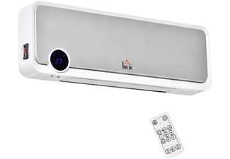 Calefactor - HOMCOM pantalla LED, temporizador, mando a distancia, Blanco y Plata