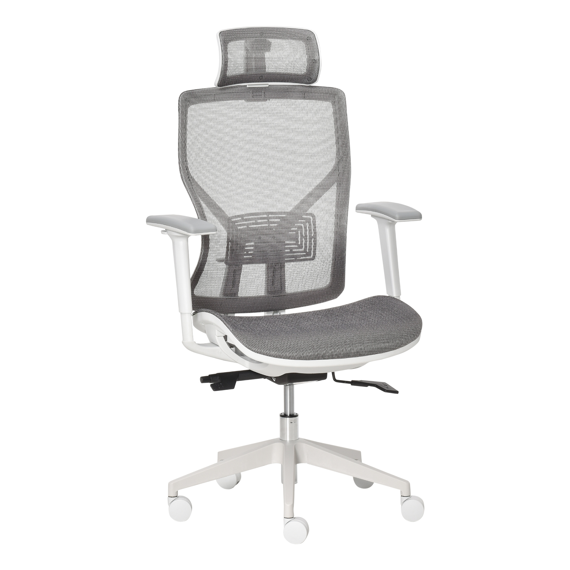 Silla de Oficina - altura ajustable, reposabrazos, reposacabezas y lumbar regulable VINSETTO, Gris