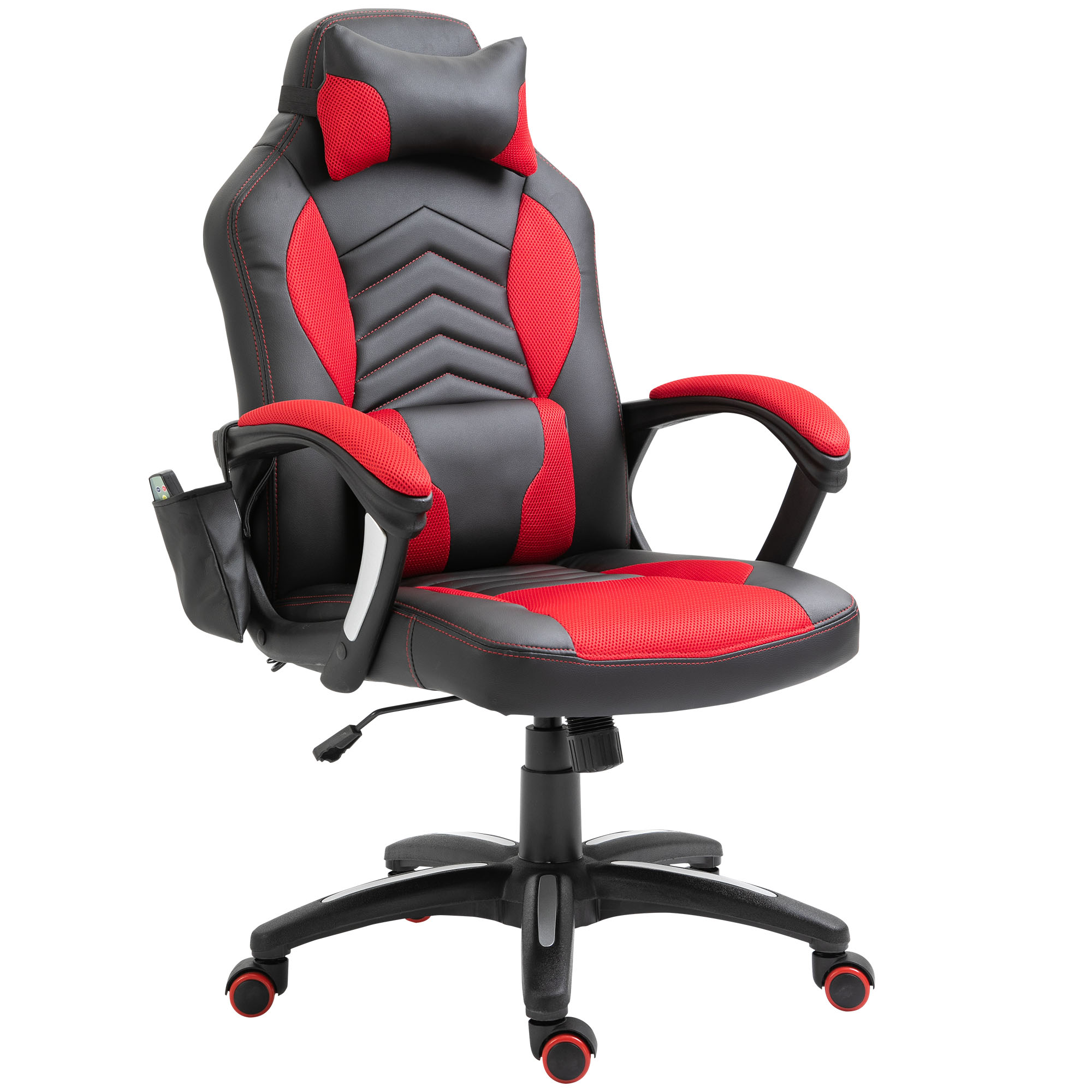 Silla De Escritorio ejetutiva homcom negro y rojo brazos fijos gaming masaje control remoto altura ajustable lumbar 12000
