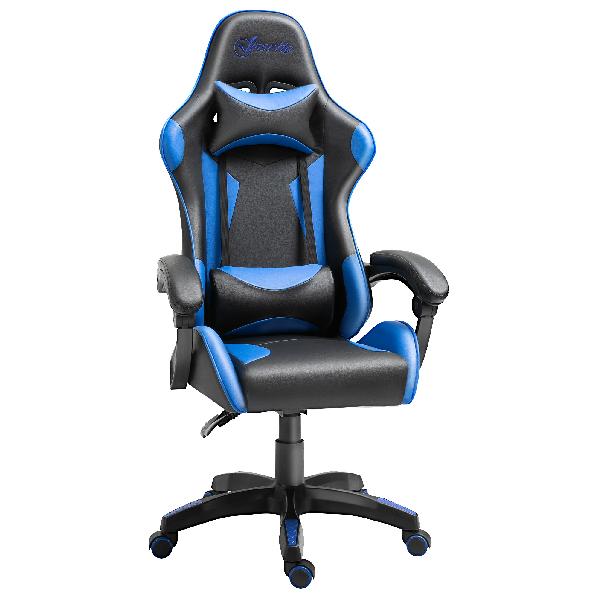 Silla Gaming Vinsetto 921445bu hasta 120 kg clase 4 negro azul 66x66x138 cm espuma y cuero pu profesional de escritorio reclinable ajustable en altura con respaldo 66x66x128138