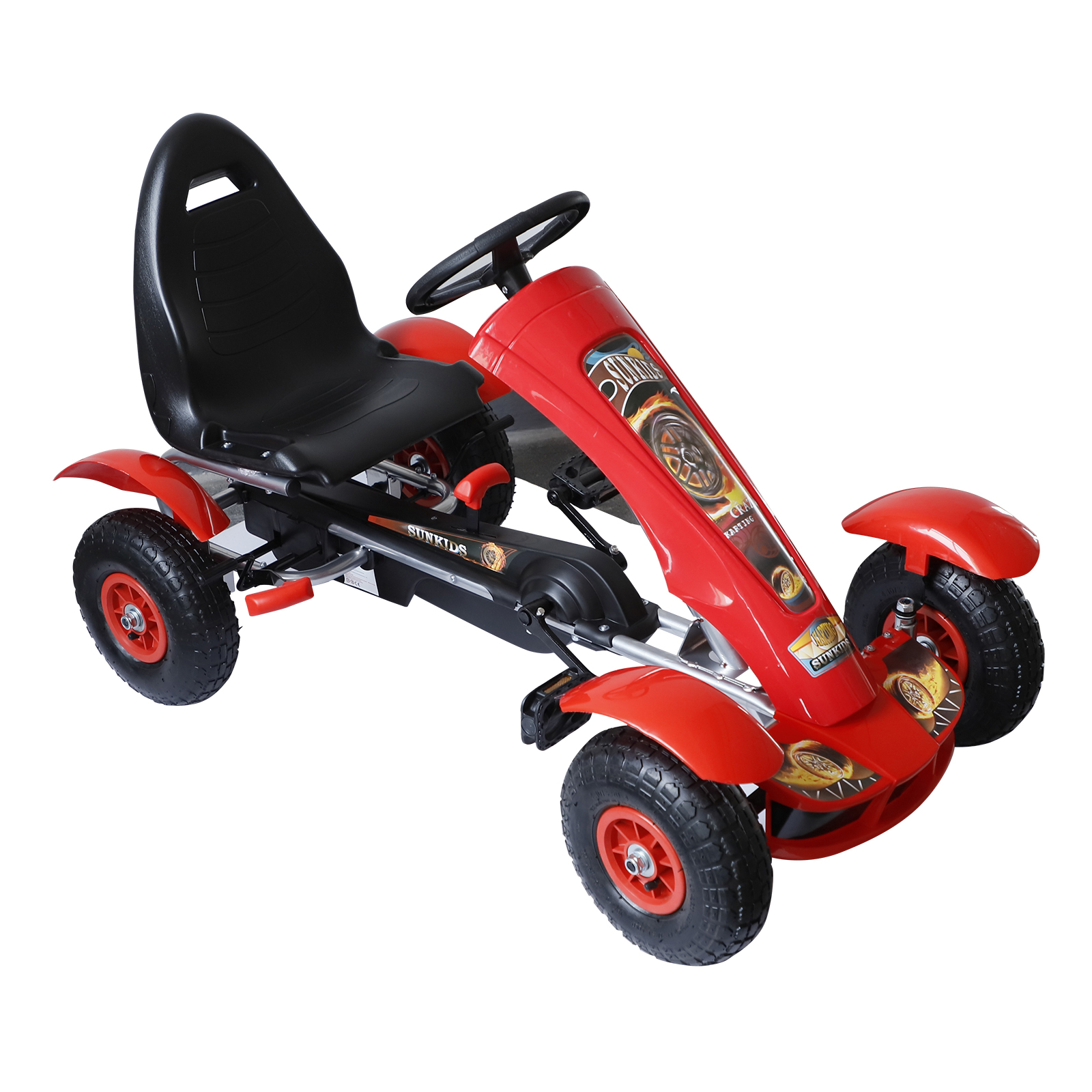 Coche Pedales Kart racing deportivo con asiento ajustable embrague y freno para niños 38 años carga 50kg 80x49x50cm acero rojo homcom®