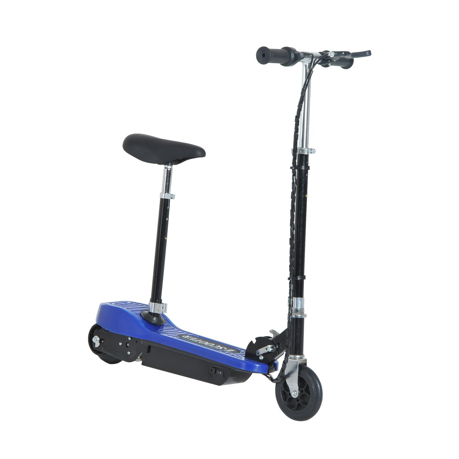 Homcom Patinete Para niño scooter plegable escooter batería 120w manillar ajustable freno pie de apoyo 78x37x99cm azul con y asiento 78x40x96cm