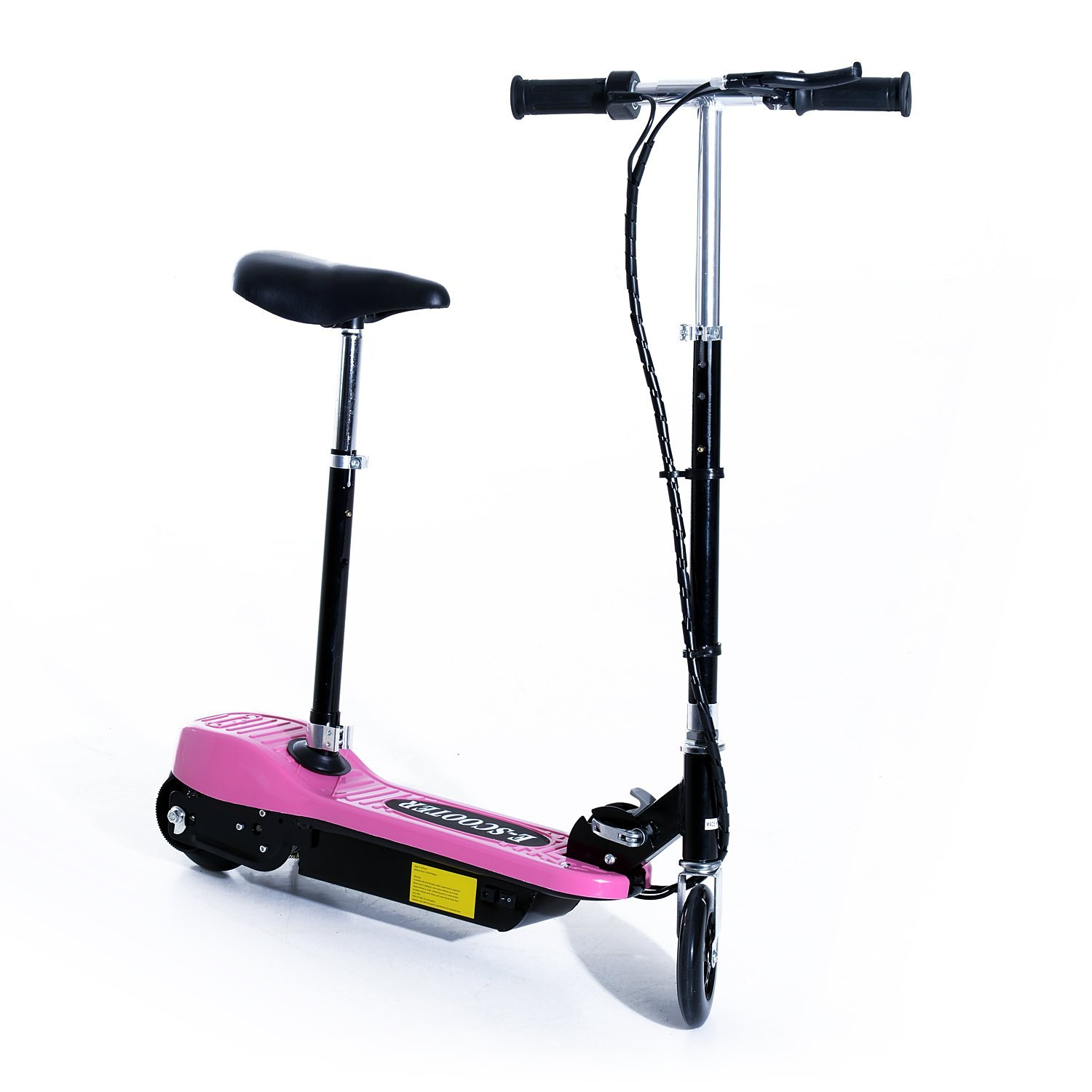 Homcom Scooter Patinete plegable con manillar y asiento ajustable rosa color 78x40x96cm para niño escooter batería 120w fren pie de apoyo 4