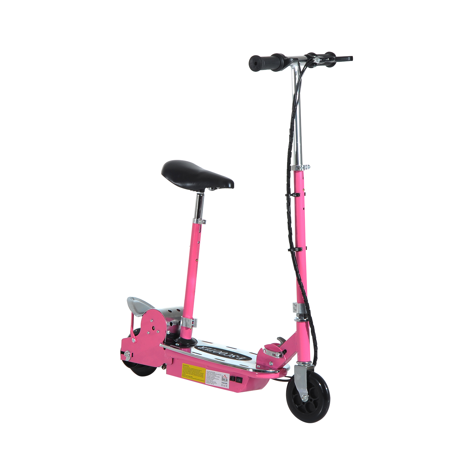 Homcom Patinete Niño scooter plegable con manillar y asiento ajustable tipo 120w carga 50kgrosa rosa 81.5x37x96cm