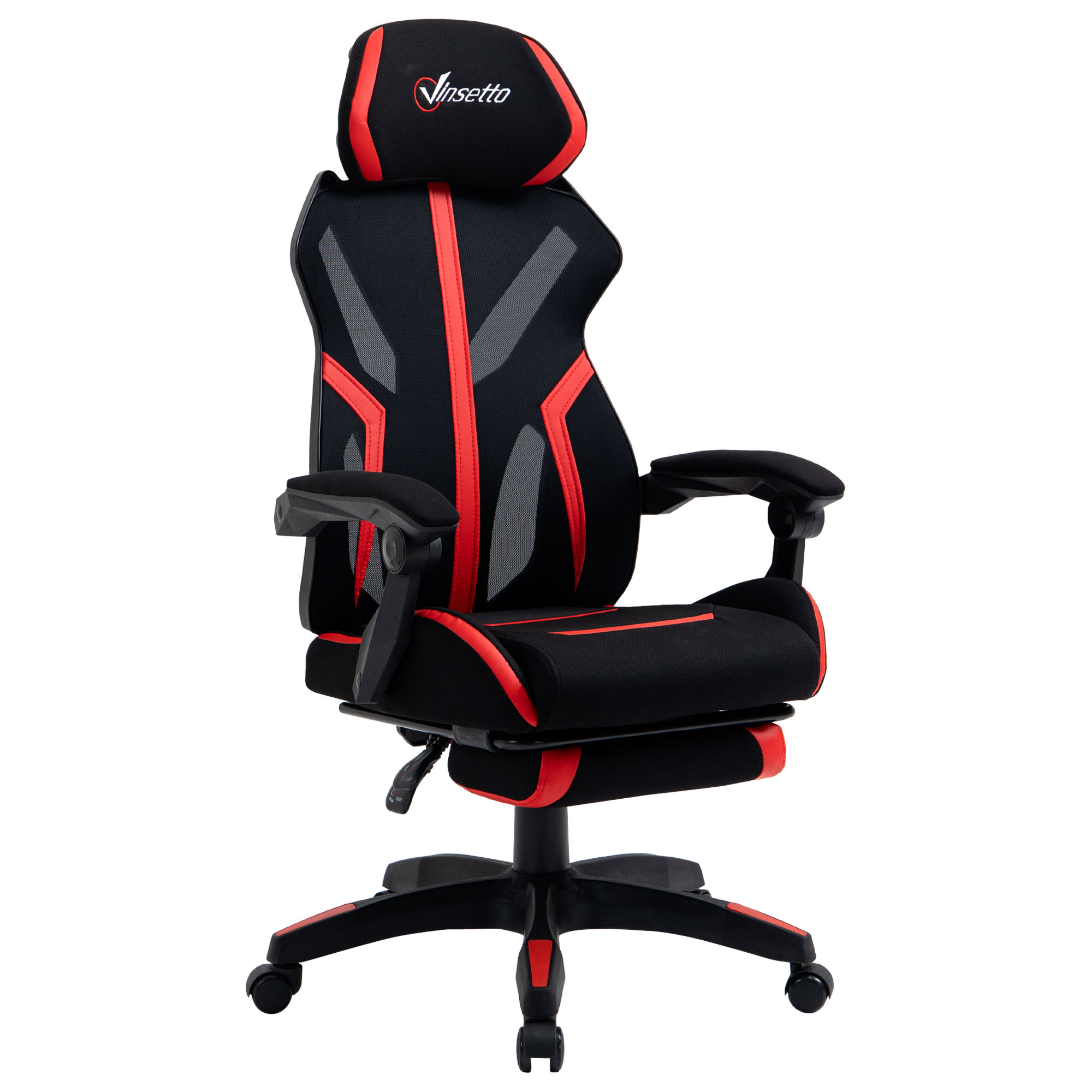 Vinsetto Silla Gaming con de oficina giratoria reclinable reposacabezas y altura ajustable 65x rojo 921519rd hasta 120 kg negro