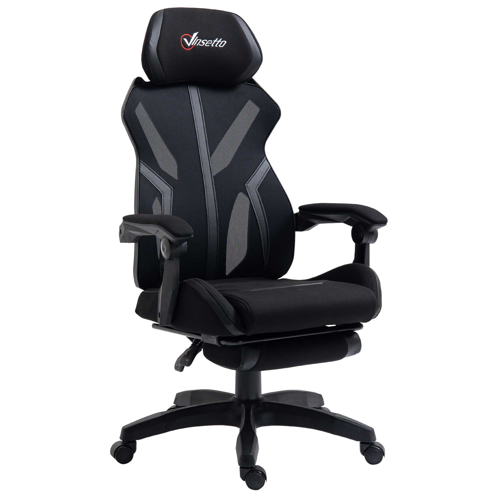 Silla de Oficina - reposapiés, retráctil, reclinable, altura ajustable VINSETTO, Negro