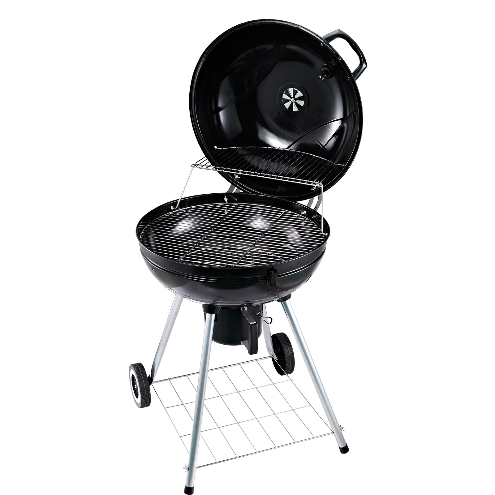 Outsunny Barbacoa De con 846021 bbq picnic ahumador parilla exterior acampada vegetal ruedas y estante tapa esmaltados 57x63x94cm