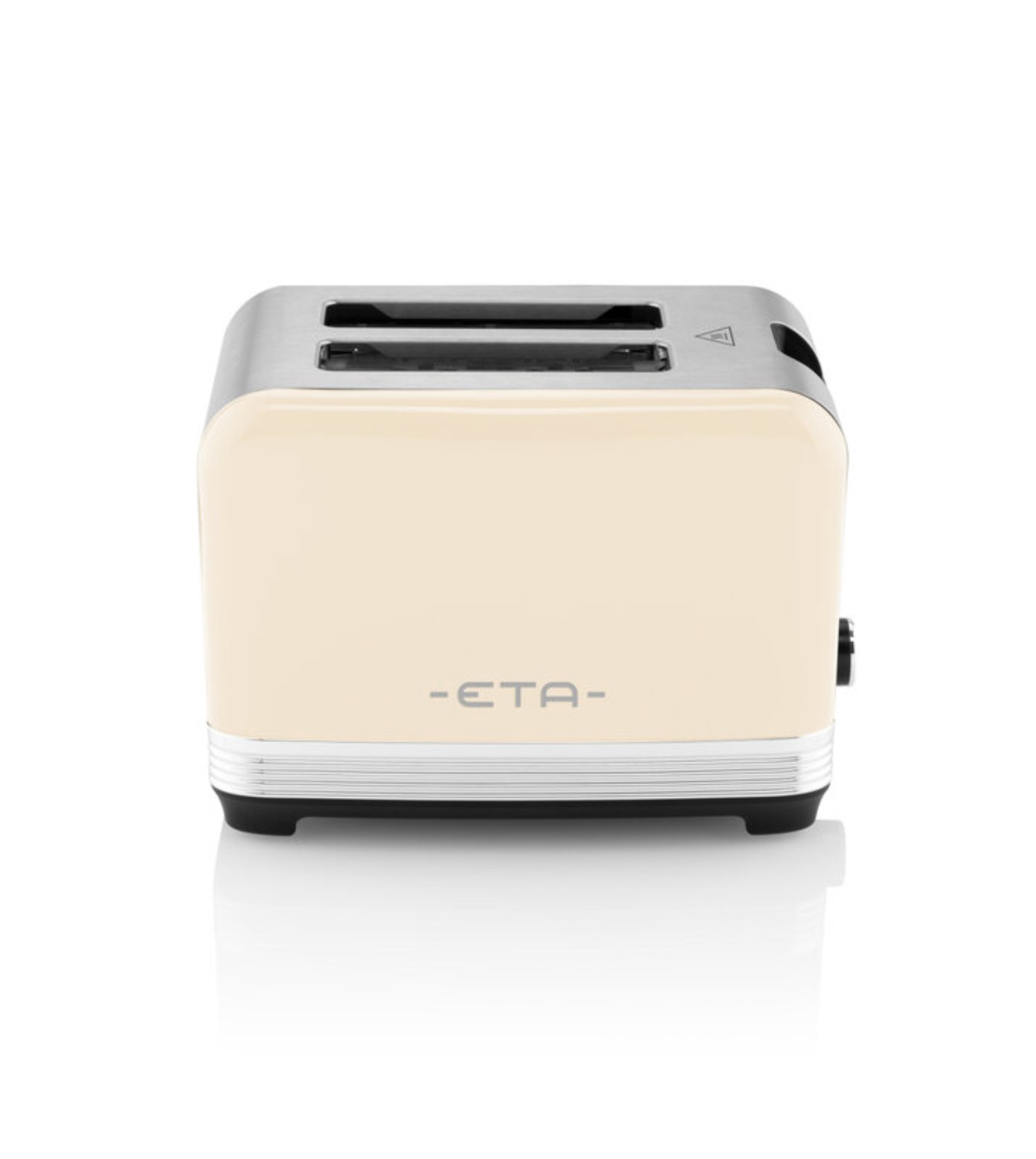 Ein cremefarbener Toaster mit silbernen Akzenten. Die Marke -ETA- ist sichtbar.