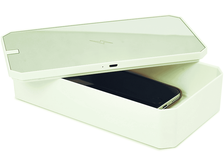 LEICKE UV Handy Sterilisator box| tragbares UV Smartphone Desinfektionsmittel mit Wireless Charge UV-Multifunktions-Sterilisator und Ladegeräte Weiß (9 Watt) | Luftreiniger