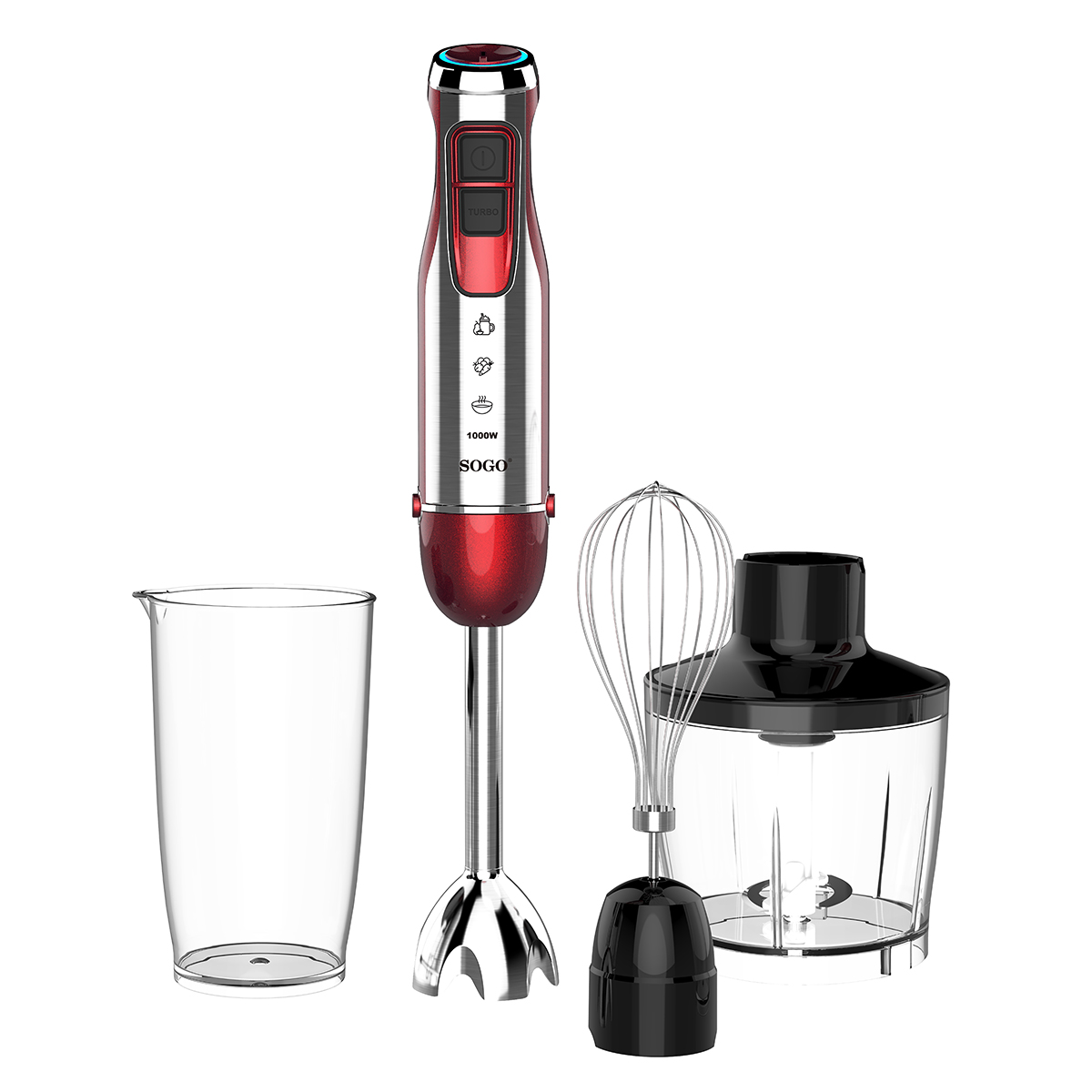 Batidora De Mano potente turbo sogo batss14470 inox 3 accesorios 1000wrojo 1000 600 ml rojo con