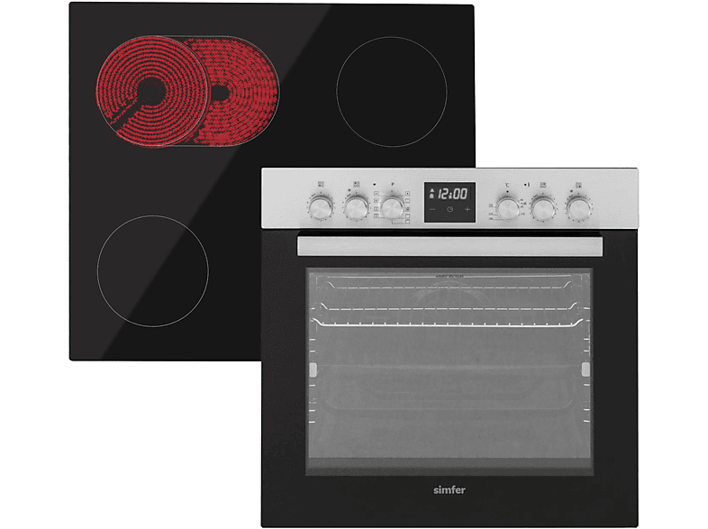 SIMFER CS 3029 9 cm, Elektro-Herd-Set Liter) Funktionen, Einbau SteamCleaning, Herdset 60 A, 60 (Elektrokochfeld, 1-fach-Teleskopauszug