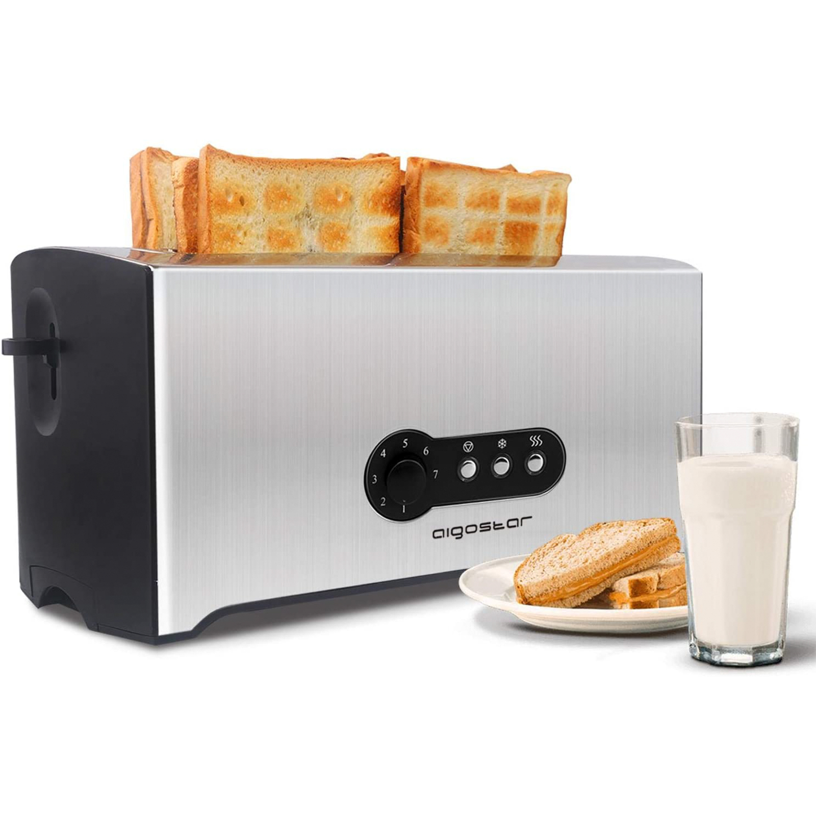 Conductor que escupe - Tostador pan 4 rebanadas, 1600W Aigostar Sunshine AIGOSTAR, Plata y negro