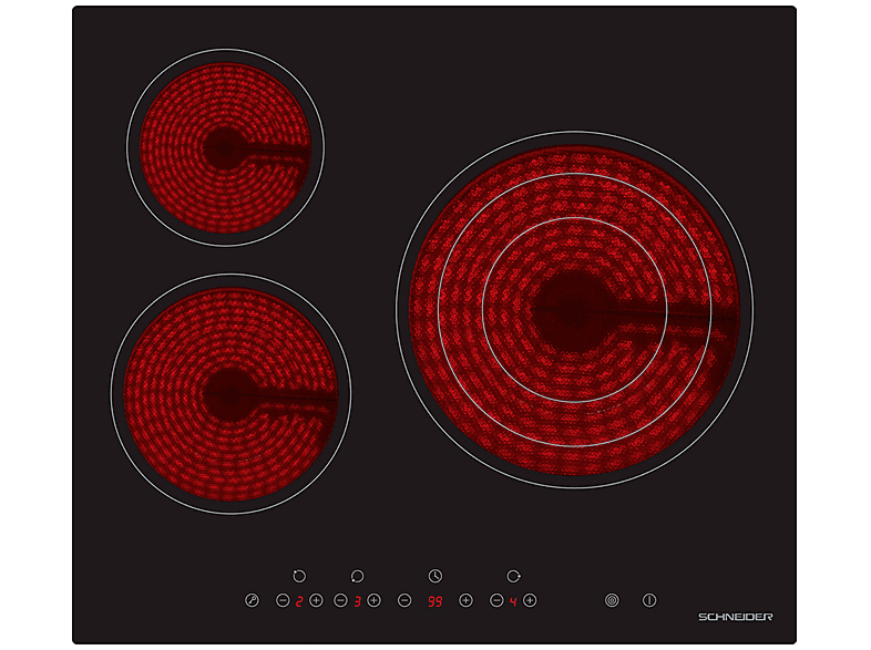 Placa vitrocerámica - SCHNEIDER SCCH603TSE1, 3 zonas, 59 cm, Negro