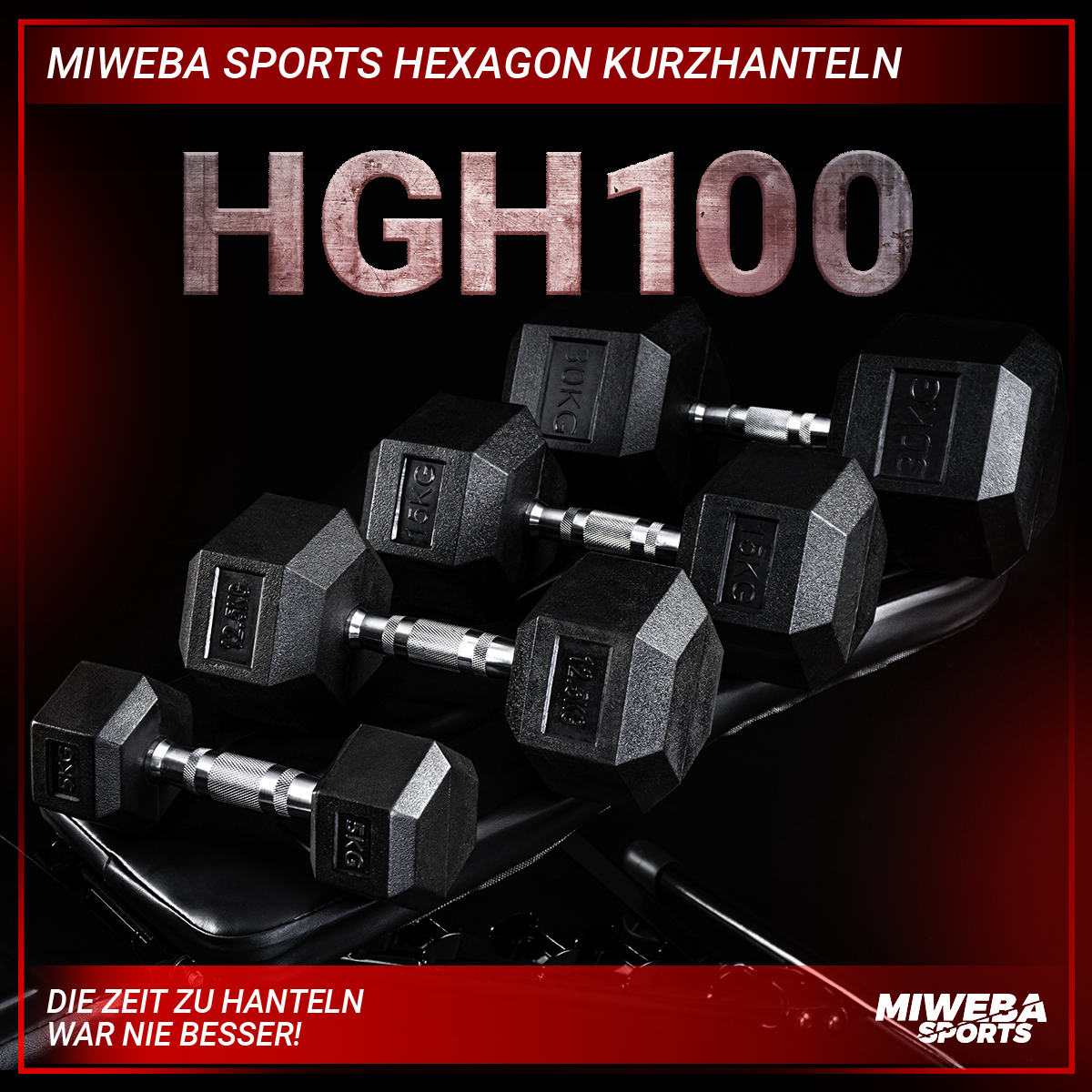 MIWEBA SPORTS Kurzhantelpaar Kurzhantel, Hexagon schwarz HGH100